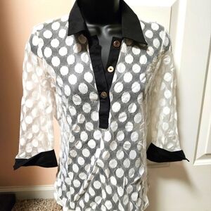 New York & Company 7th Avenue Design Studio Polka Dot Mesh Top